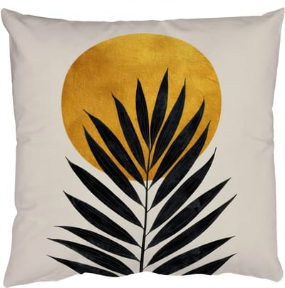 Sierkussens - Kussentjes Woonkamer - 50x50 cm - Zwart palmblad - Gouden cirkel - Beige achtergrond