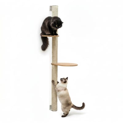 132 cm Wandkrabpaal met 2 Bamboe Planken - Katten Klimboom Sisal - Krabpaal met Muurbevestiging