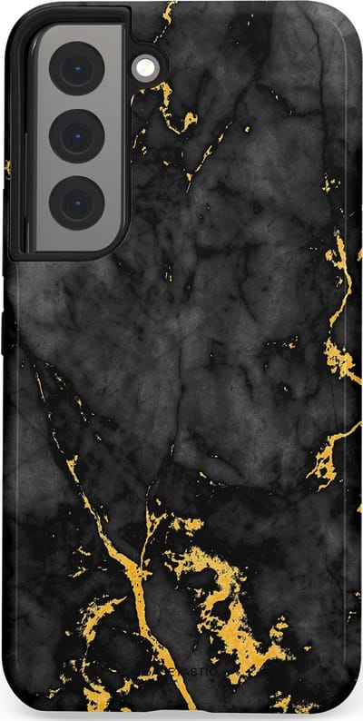 Casetastic hoesje geschikt voor Samsung Galaxy S22 - Dubbellaagse bescherming - Zwarte Marmer Goud - Fashion Case - Zwart Goud