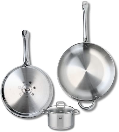 Set van 2 Koekenpannen 28 en 32 cm en 1 braadpan 14 cm Elo Profi Citrin