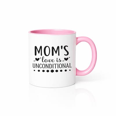 Mom's Love is Unconditional Keramische Mok - Emotioneel Moederdag Cadeau - Roze/Wit