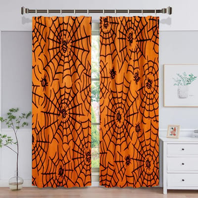 Cartoon Spin Zwart Web Kinderen Halloween Raamgordijnen Voor Kinderen Slaapkamer Woonkamer Badkamer Kicthen Deur Hal Huisdecor W70 X H185(CM)X2&Hook
