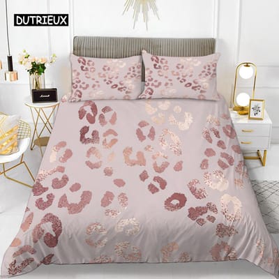 Luipaardprint Dekbedovertrekset Roze Girly Chic Cheetahprint Beddengoedset voor Jongen Tiener Polyester Thema Wilde Dieren Dekbedovertrek US Full(200x230cm)