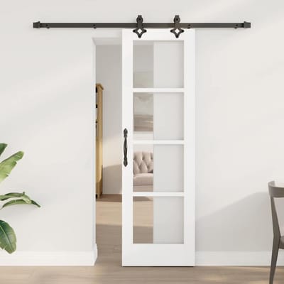 vidaXL - Schuifdeur - ORKDAL - Wit - 61 - x - 198,5 - cm - Massief - grenenhout - en - glas
