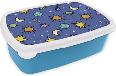 Broodtrommel Blauw - Lunchbox - Brooddoos - Planeten - Sterren - Design - 18x12x6 cm - Kinderen - Jongen