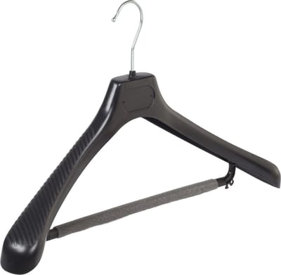 De Kledinghanger Gigant - Mantelhanger - Kostuumhanger - Jassenhanger - Volwassenen - LS48 - 50 Stuks - Kunststof - Zwart - Gebogen Model - Schouderverbreding 5 cm - Broeklat met Schuim - 48 cm - Kledinghanger - Kleerhanger - LS-Serie (LS48/BS_00/50)