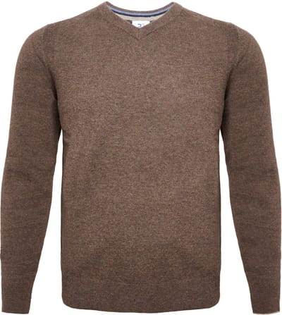 R2 Trui V-Hals Merinowol Taupe - Maat S - Heren - Pullovers