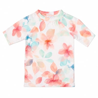 Ducksday - UV-Zwemshirt voor baby - UV-werend UPF50+ - Rashguard met Korte mouwen - meisje - Bliss - Bloemen pastel - maat 1 jaar