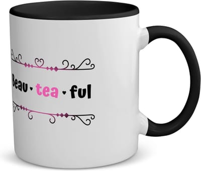 Akyol - beau tea ful koffiemok - theemok - zwart - Thee - mooie mensen die houden van thee - verjaardag - cadeau - kado - geschenk - 350 ML inhoud