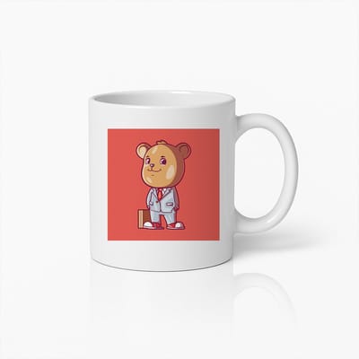 Schattige Zakenbeer Mok – Schattige Cartoon Beer in Pak Koffiebeker 330ml
