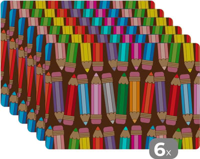 Placemat - Placemats kunststof - Potlood - Patronen - Abstract - Regenboog - 45x30 cm - 6 stuks - Hittebestendig - Anti-Slip - Onderlegger - Afneembaar