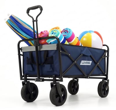 Luvego Opvouwbare Bolderkar - Tot 80KG Draagvermogen - 90L - 90x52x55 CM - 360º Wielen - Bolderwagen / Bolderkarren / Strandkar / Trekkar / Plooibare Bolderkar - Voor Strand - Donkerblauw