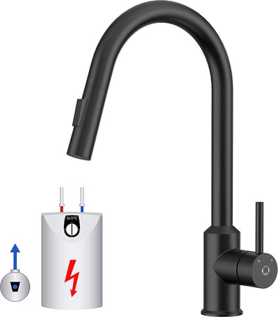 CECIPA max Keuken Kraan Zwart - Lagedruk Keukenkraan - Keukenkraan Met Uittrekbare Uitloop - 360° draaibare Lage druk keukenkraan - Zwart