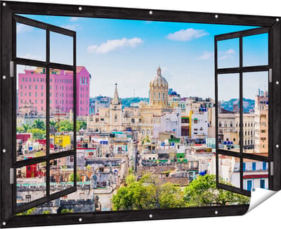 Gards Tuinposter Doorkijk Havana Stad in Cuba - 180x120 cm - Tuindoek - Tuindecoratie - Wanddecoratie buiten - Tuinschilderij