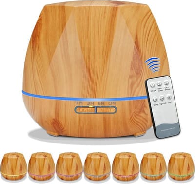 DrPhone AF2 Luchtbevochtiger – Aroma Diffuser - 500 ML - Essentiële Olie Diffuser Mist Maker - 7 Led lichten + Afstandsbediening - BRUIN
