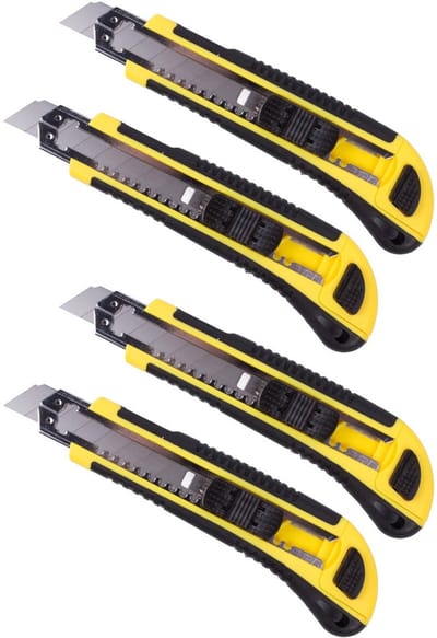 Benson Afbreekmes - 4x - werkmes - snijmes - 18 mm - staal - geel - incl. reservemessen