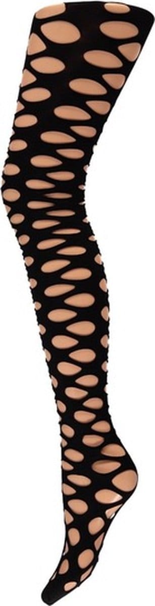 Dames party panty met gaten - zwart - Verkleedkleding panty - netpanty S/M