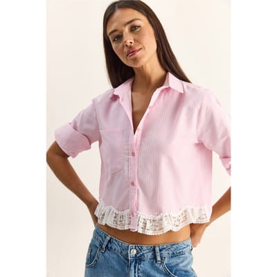 Gestreepte Cropped Knopshirt