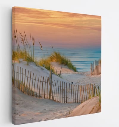 Saammp - Canvas Schilderij - Strand - Duinen - Zee - Helmgras - 20x20 - Foto op canvas - Wanddecoratie - muurdecoratie Woonkamer - Slaapkamer decoratie - Canvas Print