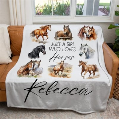 Gepersonaliseerde Paardendeken, Op Maat Gemaakte Gewoon een Meisje Dat Van Paarden Houdt Deken, Paardensport Plaid Kinderen Paardenliefhebber Cadeau Deken Flannel 75 x 100 gray
