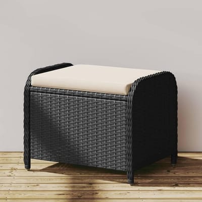 Tuinkruk met kussen - Voetenbank Rotan - Buiten Ontspannen - Weerbestendig PE-Rotan - 58 x 46 x 46 cm - Zwart