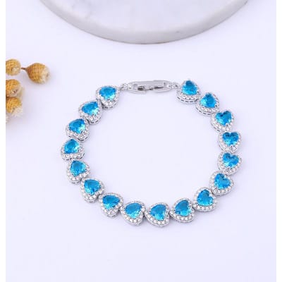 Koreaanse Versie Hartvormige Edelsteen Armband met Volledige Diamant en Platina Plating Total length 18.3 cm white