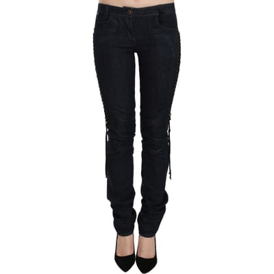 Just Cavalli Vrouwen Zwarte Skinny Broek met Lage Taille Vlechtwerk