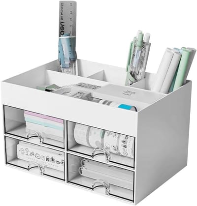 Praktische Desk Organiser met 4 Compartimenten en 4 Lades voor Thuis, Kantoor en School, Ruimtebesparend en Multifunctioneel, Ideaal voor Pennen en Kantoorbenodigdheden