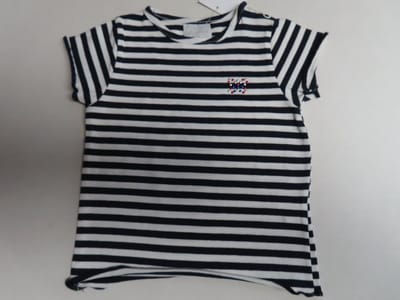 T shirt korte mouw - Meisje - Gestreept - Marine / wit - 12 maand 80