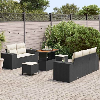 vidaXL - Tuinbank - Set - 8 - st - 8-Aantal - zitplaatsen - Zwart - en - Crème - Poly - Riet