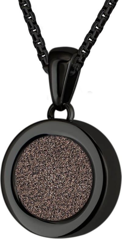 Quiges 12mm Mini Munt Hanger Zwart RVS Glans met Glitter Bruin Munt en Box Ketting Ankerketting 42-46cm