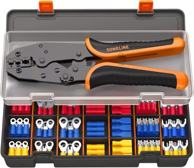 Krimptangset, met 30 soorten geïsoleerde kabelschoenen, kabelschoentang voor 0,34-6 mm² kabelhulzen - krimptang - elektrisch gereedschap - krimptang