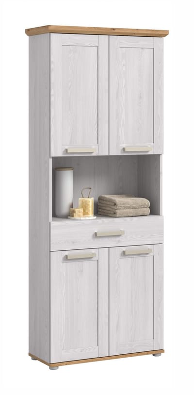 Hoge kast breed - Moderne badkameropbergkast in eikenlook - 74x187x34 cm