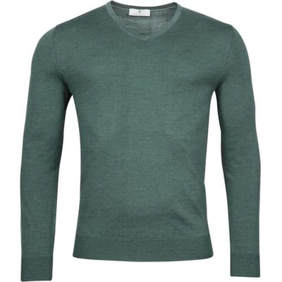 Thomas Maine Trui Fine Merino V-Neck Uni Single Knit Pine Green / male