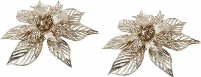 2x cosy & trendy kerstboomversiering bloemen- goud - op clip - gouden kerstster - 23 cm - kerstfiguren - kan ook als kerstpiek