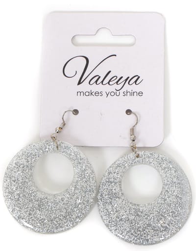 Oorbellen Rond Zilver Glitter - Foute Party - Carnaval - One Size - Volwassenen
