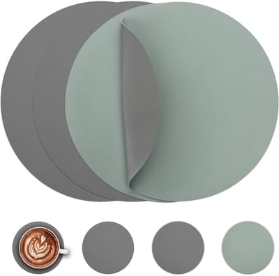 Dailygoods- Placemats Set van 4 - Ronde Placemats 38 cm - Onderzetters 6 stuks - Waterdicht Kunstleer - Antislip en Wasbaar - Hittebestendig - Duurzaam - Tafelmat