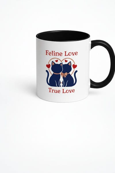 Katten Mok 'Feline Love True Love' - Romantisch Cadeau voor Kattenliefhebbers - Zwart-Witte Koffiemok
