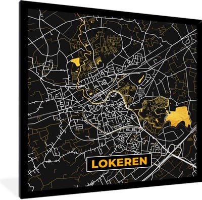 Fotolijst incl. Poster - Goud - Lokeren - Kaart - Plattegrond - Stadskaart - 40x40 cm - Posterlijst