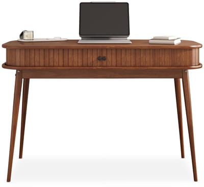 JARI-bureau met lamellenlook van massief hout – kastanjebruin
