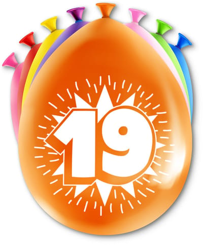 LUQ – Latex Ballonnen Happy Party 19 Jaar – 8 Stuks – Veelkleurig – Verjaardag Decor – Feest Versiering – Helium Ready