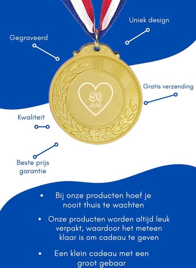 Akyol - 50 jaar medaille goudkleuring - Hoera 50 jaar - familie vrienden - cadeau