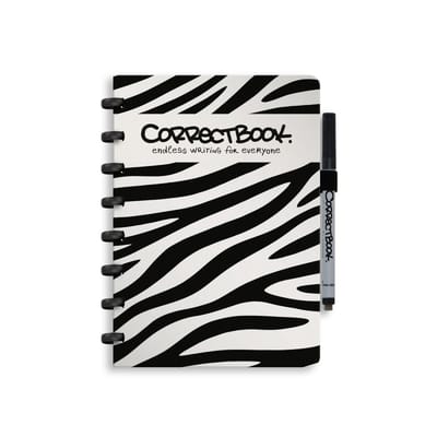 Correctbook A5 Uitwisbaar Notitieboek – Brave Zebra – Gelinieerd – Herbruikbaar schrift – Inclusief pen & wisdoekje – Aanvulbaar met extra pagina’s