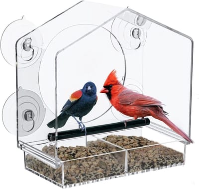 TIM® Raamvoederhuisje - Raamvoederhuisje Voor Vogels – Raamvoederbakje Met Zuignappen – Vogelvoederhuisje – Vogelhuisje Transparant – Vogelhuisjes - Transparant - 21cm x 10cm x 20cm; 227g