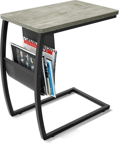 C-vorm Salontafel met Zijvak voor Bank en Laptop - Vintage Design
