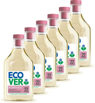 Ecover - Vloeibaar Wasmiddel Wol- & Fijnwasmiddel - Voordeelverpakking 6 x 1 L - 132 wasbeurten - Beschermt wol en fijne stoffen - Plantaardig & Biologisch afbreekbaar