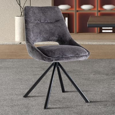Rousseau Dante Eetkamerstoel – Grijs – Stoffen Kuipstoel – Zwarte Metalen Spinpoot – 51 x 60 x 85,5 cm – 1 stuk