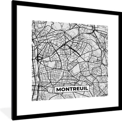 Fotolijst incl. Poster - Plattegrond - Kaart - Stadskaart - Frankrijk - Montreuil - 40x40 cm - Posterlijst