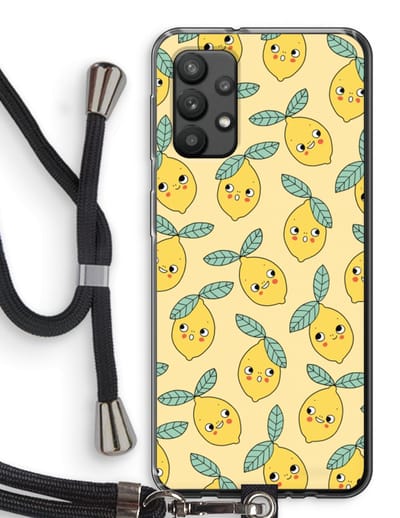 Hoesje met koord geschikt voor Samsung Galaxy A32 4G hoesje met Koord - Citroenen - Telefoonhoesje met Zwart Koord - Bescherming aan alle Kanten en Over de Schermrand