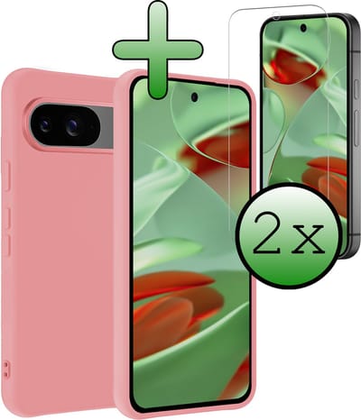 Hoesje Met 2x Screenprotector - Geschikt voor Google Pixel 9 - Sterk & Shockproof - Back Cover - Siliconen Case - Telefoon Hoes - Lichtroze